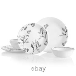 Corelle Boutique Misty Leaves 12-Piece Dinnerware Set, Dinner Set Service for 4