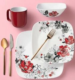 Corelle Boutique Rose 16-Piece Square Dinnerware Set Service for 4 NEW