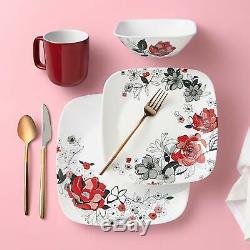 Corelle Boutique Rose 16-Piece Square Dinnerware Set Service for 4 NEW