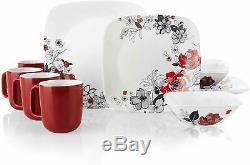 Corelle Boutique Rose 16-Piece Square Dinnerware Set Service for 4 NEW