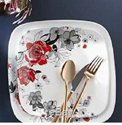 Corelle Boutique Rose 16-Piece Square Dinnerware Set Service for 4 NEW