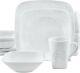 Corelle CHERISH Embossed Design White Floral Square 16 Pc Dinnerware & Mug Set