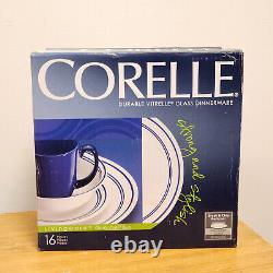 Corelle Classic Café Blue Stripe 16-pc Dinnerware Set For 4 Bistro NEW Sealed