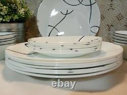 Corelle Classics LIA 24 Pc Dinnerware Set White with Blue Swirls Plates Bowls