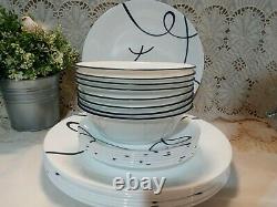 Corelle Classics LIA 24 Pc Dinnerware Set White with Blue Swirls Plates Bowls