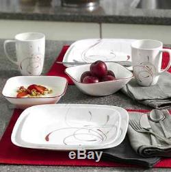 Corelle Dinnerware Set Square Plates Kitchen Dishes Dinner 16 Service White Mugs