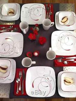Corelle Dinnerware Set Square Plates Kitchen Dishes Dinner 16 Service White Mugs