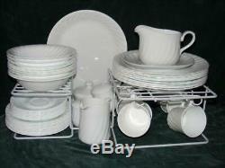 Corelle Enhancements White Swirl 51 Pc Dinnerware Set Plates Bowls Gravy Platter
