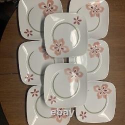 Corelle Pretty Pink Dinnerware set 16pc Square Pink Floral Bowls Plates bin 5