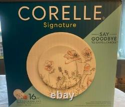 Corelle Signature Poppy Print 16-pc Dinnerware. Plates, Bowls, Mugs. BRAND NEW