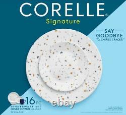 Corelle Signature Terrazzo 16-Piece Vitrelle Glass Dinnerware Set, Service For 4