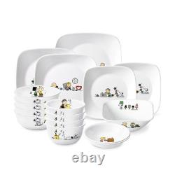 Corelle Snoopy The Home 16P Dinnerware Set for 4 Square Plates Salad Bowl