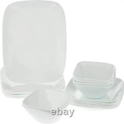 Corelle Square Pure White 18-piece Dinnerware Set, Service for 6, Vitrelle Glass