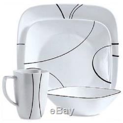 Corelle Squares Simple Lines 32-Piece Dinnerware Set Service for 8 FREE SHIP NEW