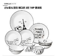 Corelle x Peanuts Travel Snoopy Round 10p Set Dinnerware Plate Korea Bowl