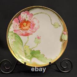 Coronet Limoges Plate Hand Painted by Lamour Pink White Poppy withGold 1920+ HTF