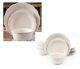 Country White Dinnerware Set of 36 Elegance Embossed Bead Linen Dishes Plates Bo