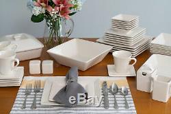 Cream White Nova Square Banquet 45-Pcs Dinnerware Set Porcelain Dishwasher-Safe