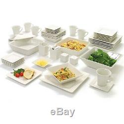 Cream White Nova Square Banquet 45-Pcs Dinnerware Set Porcelain Dishwasher-Safe