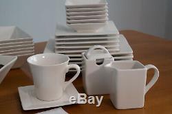 Cream White Nova Square Banquet 45-Pcs Dinnerware Set Porcelain Dishwasher-Safe