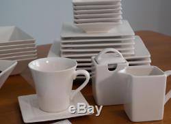 Crockery 45-Piece White Soft Square Dinnerware Set Dinner Plates Dishes Bowls