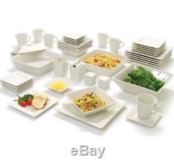 Crockery 45-Piece White Soft Square Dinnerware Set Dinner Plates Dishes Bowls