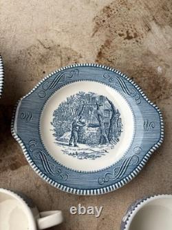 Currier & Ives Royal Blue/White Dishes 37 Pieces Lot Mid-Century Vintage Used