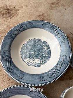 Currier & Ives Royal Blue/White Dishes 37 Pieces Lot Mid-Century Vintage Used