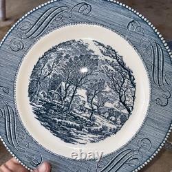 Currier & Ives Royal Blue/White Dishes 37 Pieces Lot Mid-Century Vintage Used