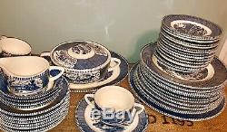 Currier and Ives Vintage Blue/White Harvest Collection Dinnerware set-67 Pieces