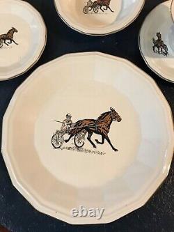 Custom dinnerware set with racing harness horse and sulky pattern