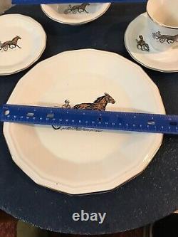 Custom dinnerware set with racing harness horse and sulky pattern