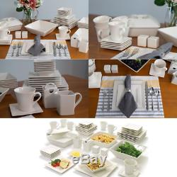 DINNERWARE SET 45 PIECE Plates Dishes Dinner Service For 6 White Square Kitchen