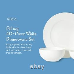 Delray 40-Piece White Dinnerware Set, Service for 8, Dining Set