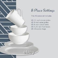 Delray 40-Piece White Dinnerware Set, Service for 8, Dining Set