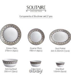 Dinner Set BLU Solitaire Series Opal-ware, 27 Pieces, White, Service for 6