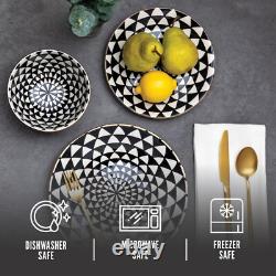 Dinnerware Black & White Medallion Stoneware 12 Piece Set Dinner Service Sets Dinnerware Black & White Medallion Stoneware 12 Piece Set Dinner Service Sets