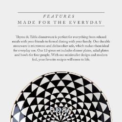 Dinnerware Black & White Medallion Stoneware 12 Piece Set Dinner Service Sets