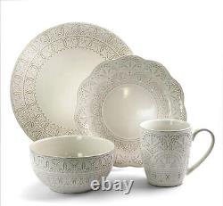 Dinnerware Dish Set, 16 Elama Elegant Round Embossed Stoneware High Class