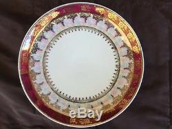 Dinnerware Eliane by Schmidt (Brazil)-35 Pieces-White withRed Band, Filigree, Gold