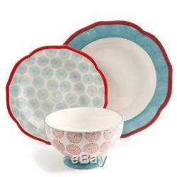 Dinnerware Set 12-24 PC The Pioneer Woman Dinner Plates Bowls Happiness Red Blue