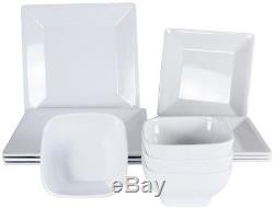 Dinnerware Set 12-pcs Square Shape Modern Melamine White Dinner Serving Supplies