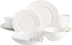 Dinnerware Set 16 Pc Dinner Dish Round Kit for 4 Home Dining Kitchen Dishware