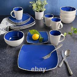 Dinnerware Set 16 Pc Square Dinner Dish Kit for 4 Home Kitchen Dining Dishware