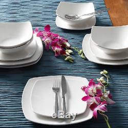 Dinnerware Set 36 Pcs White Square Dishes Service For 12 Casual Ceramic Everyday
