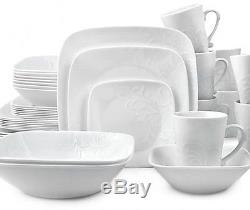 Dinnerware Set 42-Piece Corelle Cherish Square White Plates Dishes Kitchen