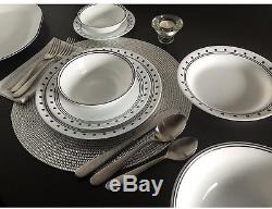 Dinnerware Set 74-pcs White Sophisticated Pattern Decor Dinner Serving Supplies