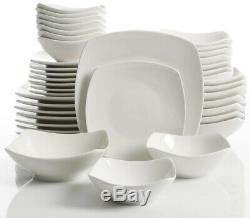 Dinnerware Set Ceramic Soft Square Silhouette, Microwave Safe, White, (40-Piece)