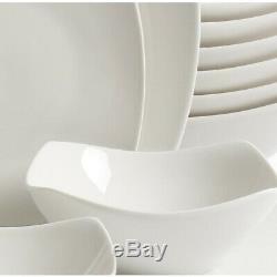 Dinnerware Set Ceramic Soft Square Silhouette, Microwave Safe, White, (40-Piece)