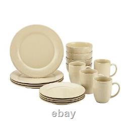 Dinnerware Set Cream Color Ceramic Plate Bowl Mug Dinner Dishes 16 Piece Set